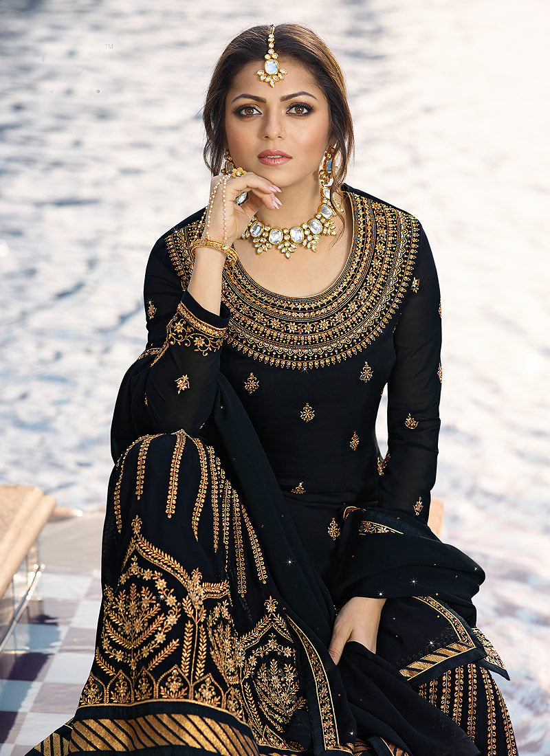 Black Ethic Pakistani Gharara Suit 
