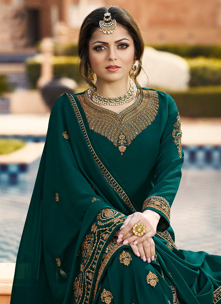 Dark Green Ethic Pakistani Gharara Suit