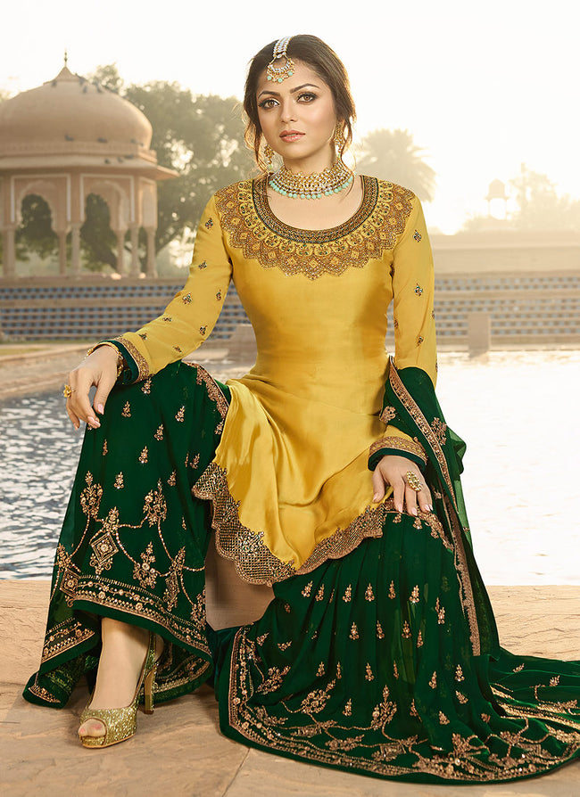 Yellow And Green Pakistani Gharara Suit