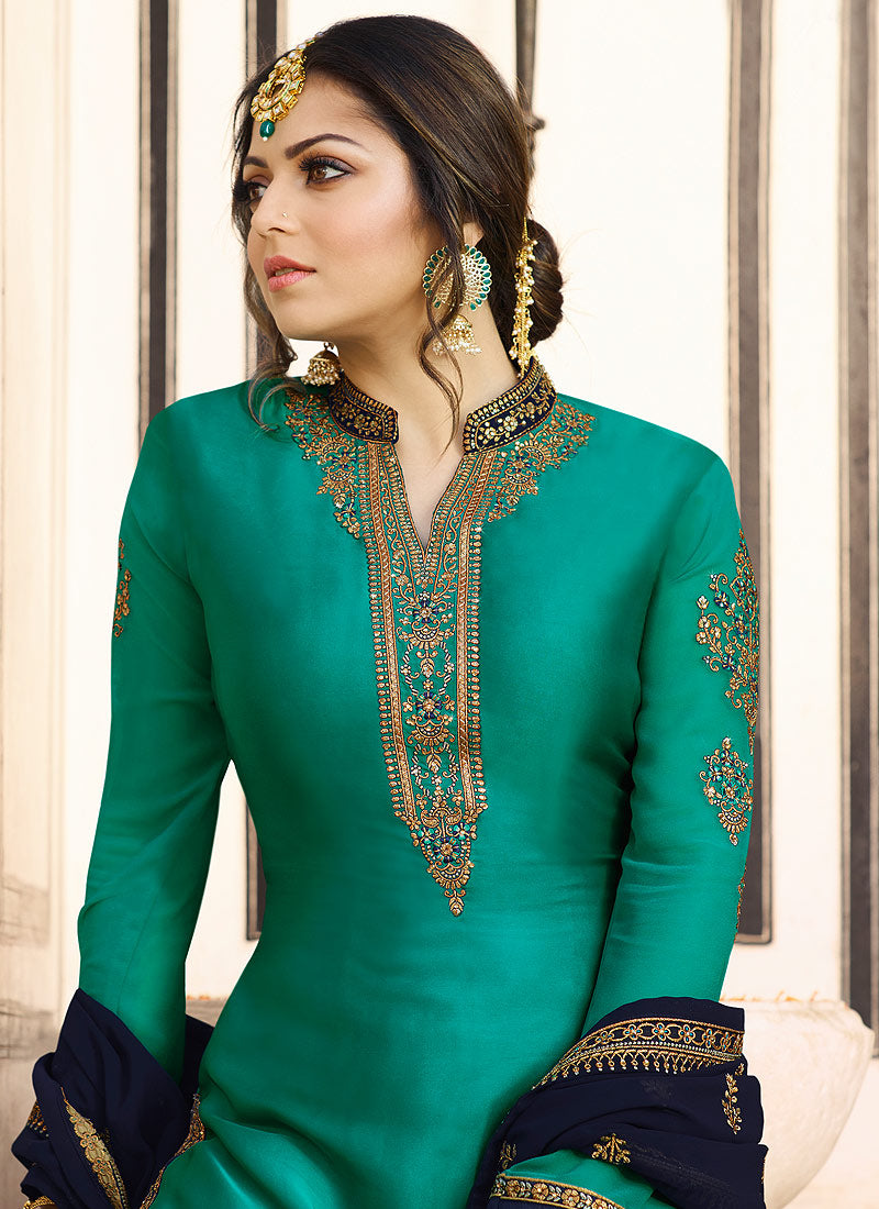Turquoise And Blue Pakistani Gharara Suit