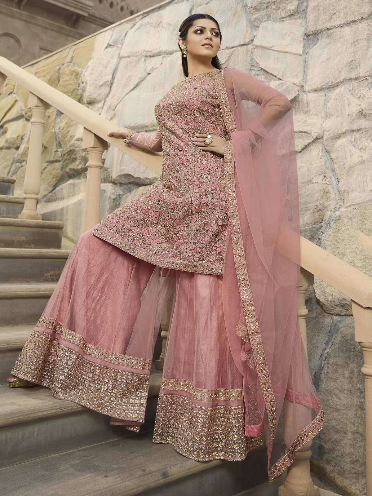Pink Golden Pakistani Gharara Online