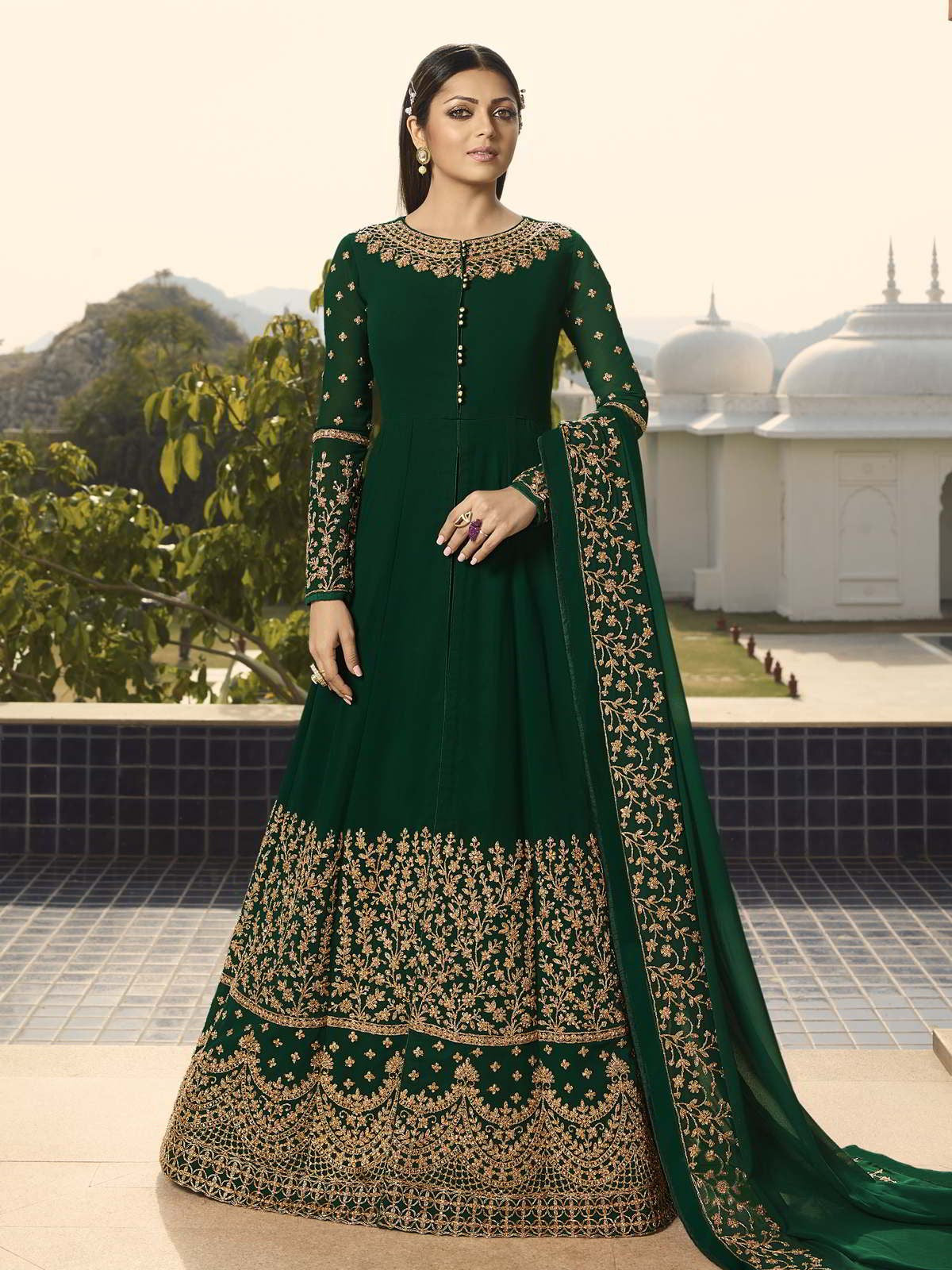 Deep Green Party Wear Anarkali Pant Suit Online