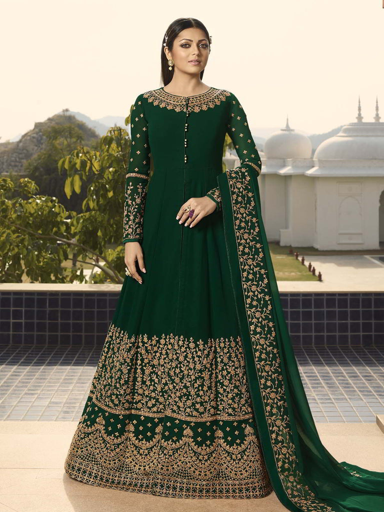 Deep Green Party Wear Anarkali Pant Suit Online