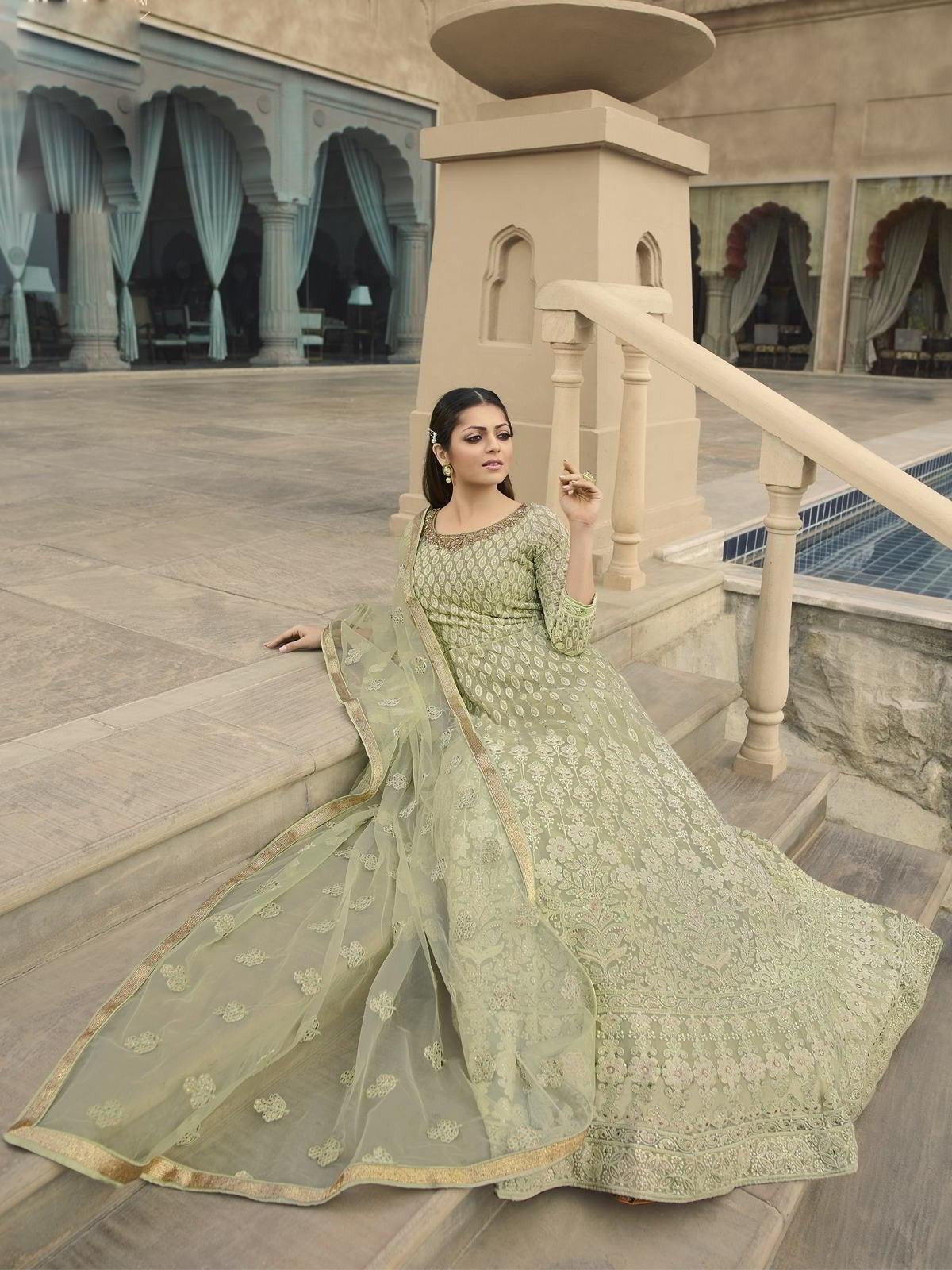 Light Green Chikankari Anarkali Suit Online