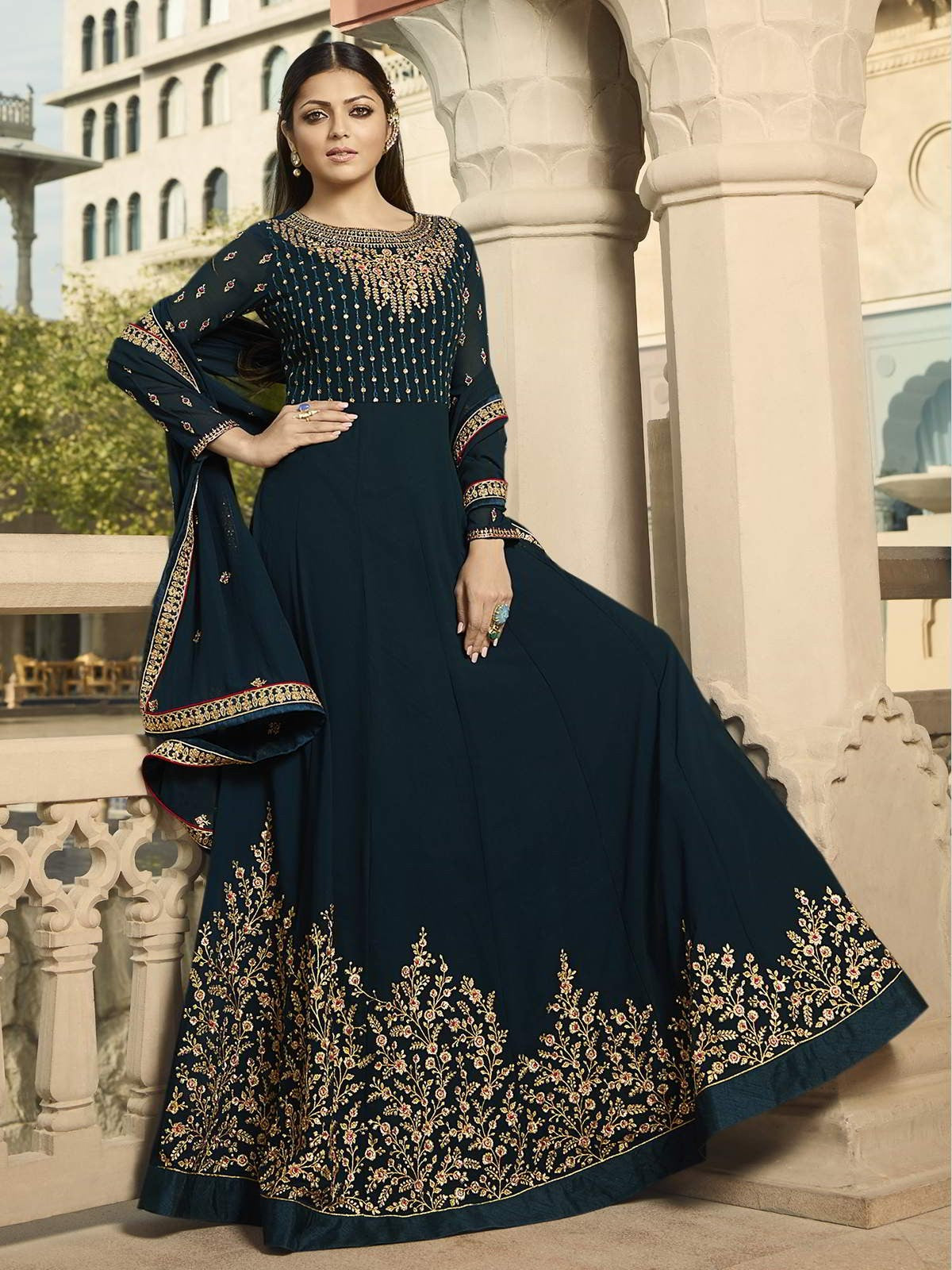 Deep Turquoise Wedding Anarkali Suit Online