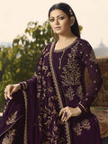 Wine Purple Golden Anarkali Pant Suit Online
