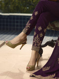 Wine Purple Golden Anarkali Pant Suit Online