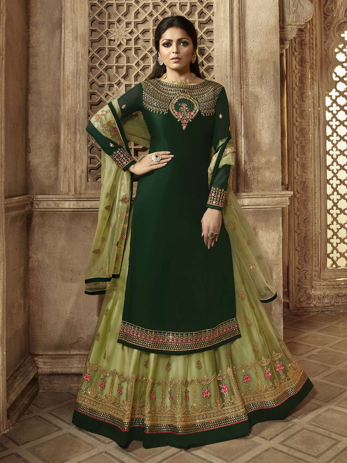 designer heavy georgette kurti with lehenga
