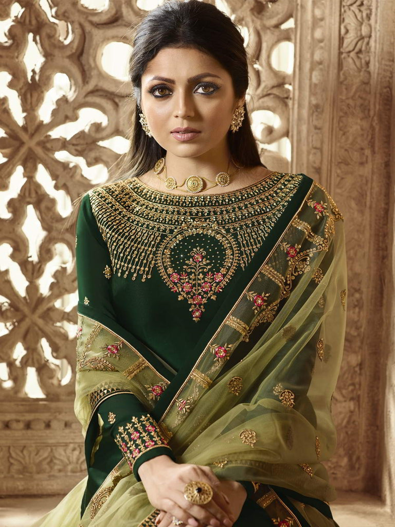 Green Embroidered Wedding Lehenga Kurti