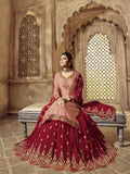 Peach And Red Wedding Lehenga Kurti