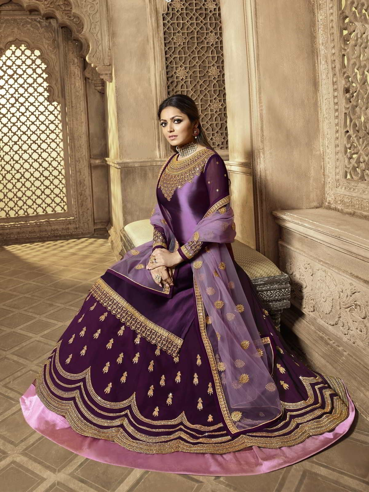 Purple Golden Party Wear Lehenga Suit