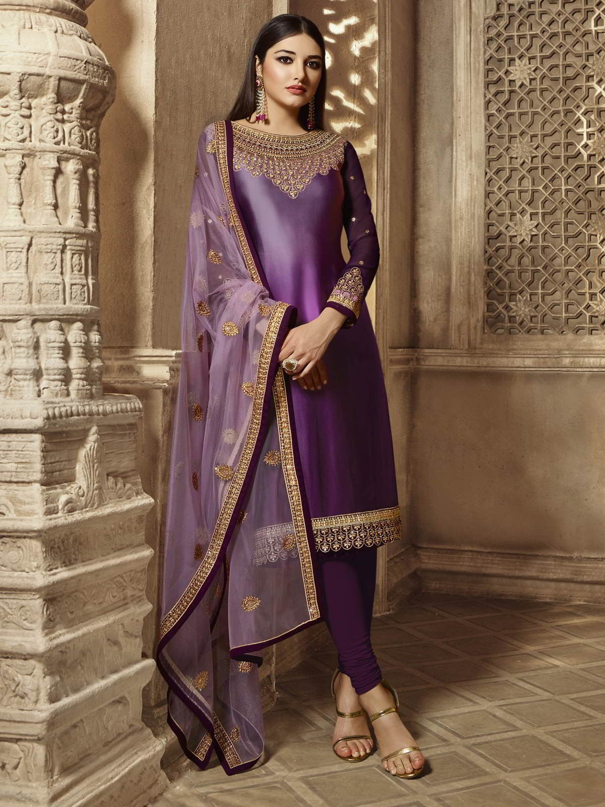 Purple Golden Party Wear Lehenga Suit