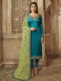 Rama Blue And Green Wedding Lehenga Suit 