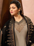 Taupe And Black Traditional Churidar Suit 