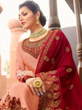Peach Red In Combination Churidar Suit