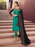 Turquoise And Blue In Combination Churidar Suit