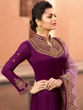 Purple In Combination Embroidered Churidar Suit