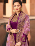 Purple In Combination Embroidered Churidar Suit