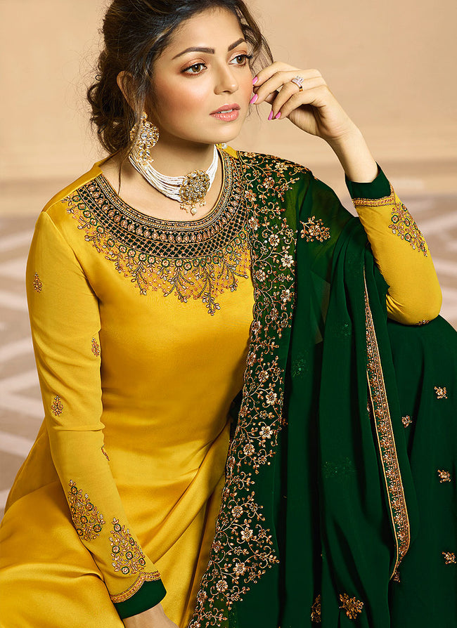 Yellow And Green Indian Gharara/Churidar Suit