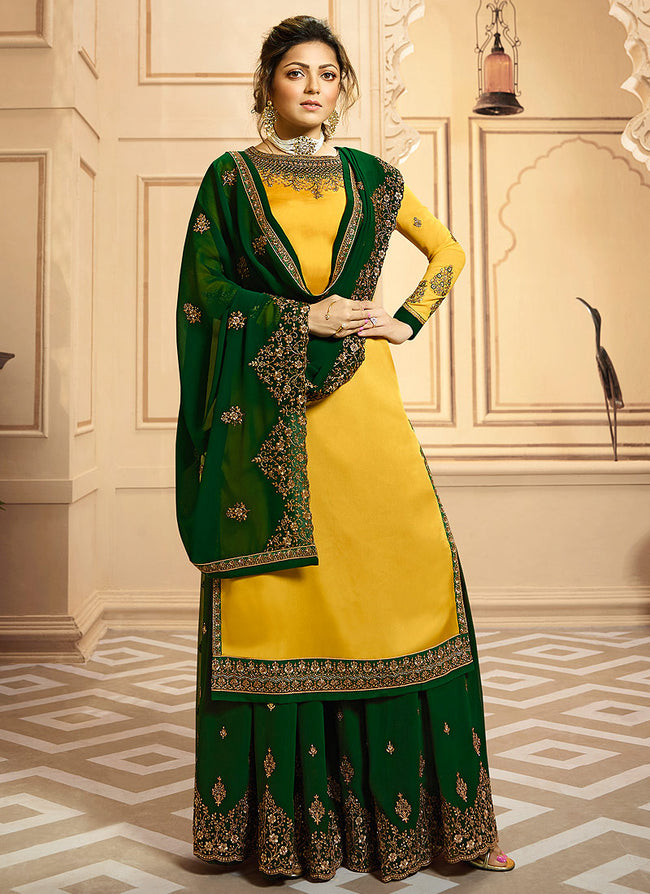 Yellow green combination ready made Full stitched dress with dupatta