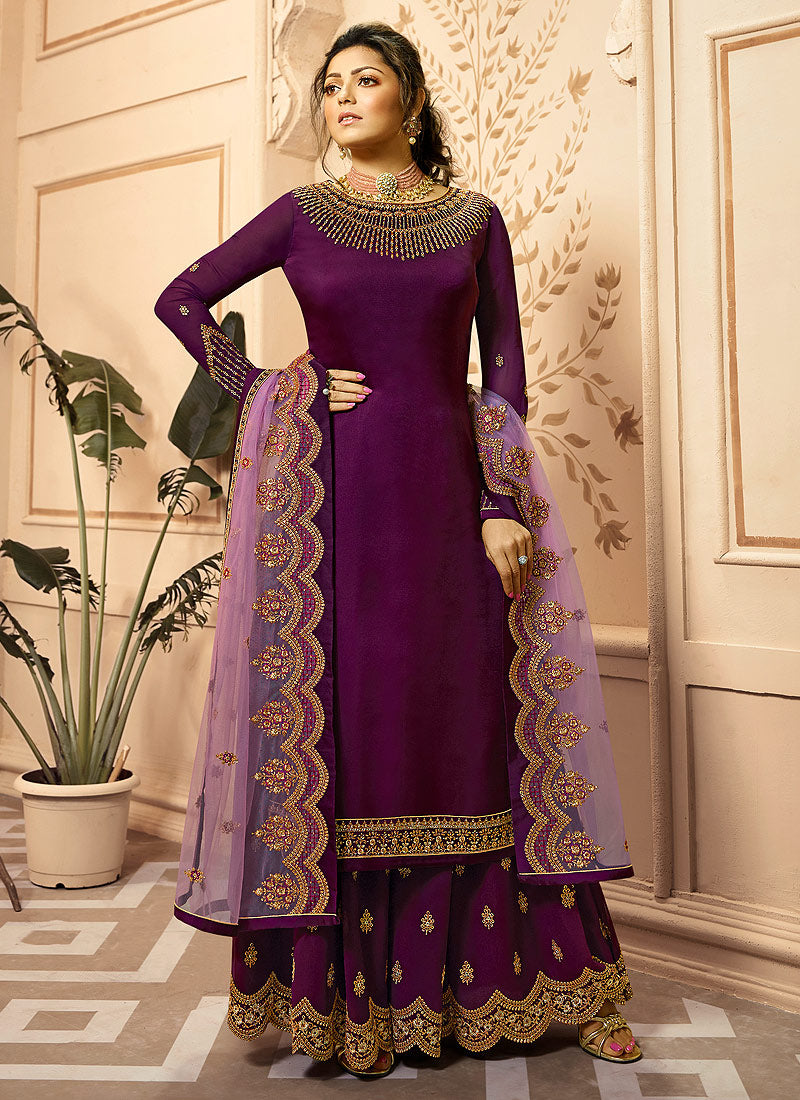 Magenta Golden Indian Gharara/Churidar Suit