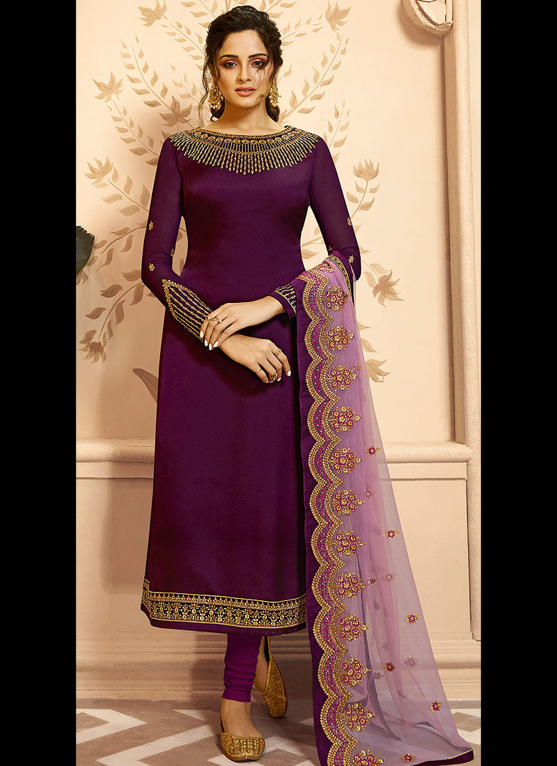Magenta Golden Indian Gharara/Churidar Suit