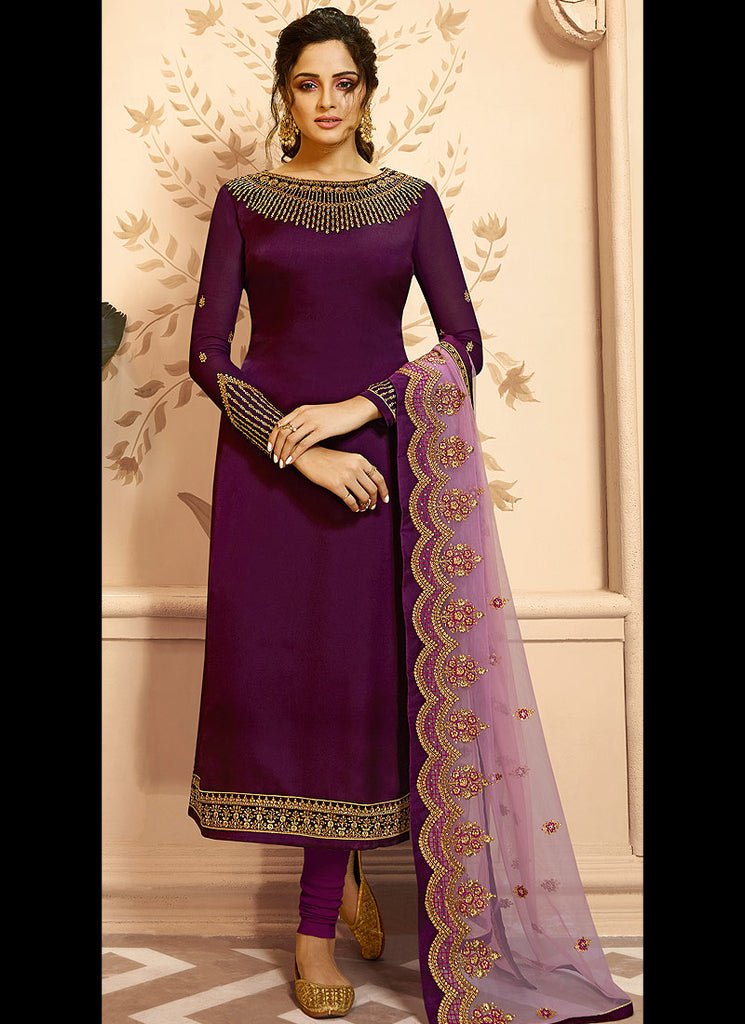 Magenta Golden Indian Gharara/Churidar Suit