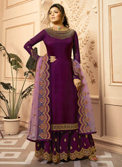 Magenta Golden Indian Gharara/Churidar Suit