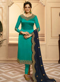 Turquoise And Blue Indian Gharara/Churidar Suit
