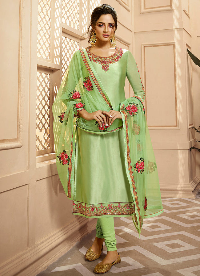 Light Green Indian Gharara/Churidar Suit