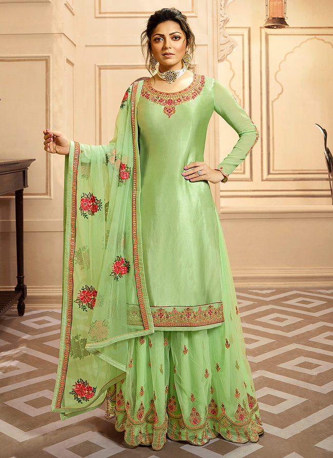 Light Green Multi Indian Gharara/Churidar Suit