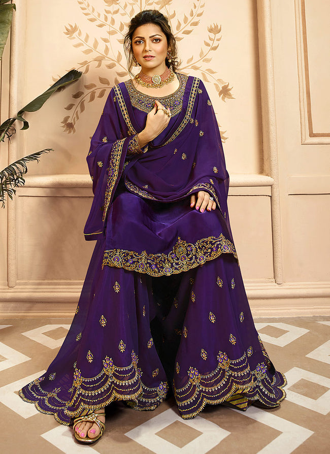 Purple Golden Indian Gharara/Churidar Suit