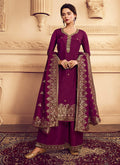 Indian Clothes - Magenta Golden Embroidered Designer Palazzo Suit
