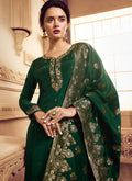 Dark Green Golden Embroidered Designer Palazzo Suit, Salwar Kameez