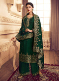 Indian Clothes - Dark Green Golden Embroidered Designer Palazzo Suit