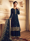 Indian Clothes - Navy Blue Golden Embroidered Designer Palazzo Suit