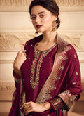 Bridal Red Golden Embroidered Designer Palazzo Suit, Salwar Kameez
