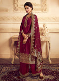 Bridal Red Golden Embroidered Designer Palazzo Suit