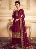 Indian Clothes - Bridal Red Golden Embroidered Designer Palazzo Suit