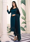 Indian Clothes - Turquoise Blue Embroidered Salwar Kameez Suit