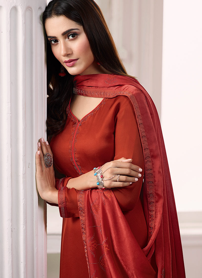 Orange Embroidered Salwar Kameez Suit, Salwar Kameez
