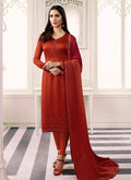 Indian Clothes - Orange Embroidered Salwar Kameez Suit