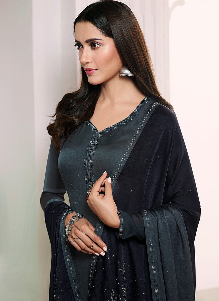 Grey Embroidered Salwar Kameez Suit, Salwar Kameez