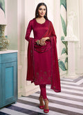 Indian Clothes - Dark Pink Embroidered Salwar Kameez Suit