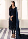 Indian Clothes - Dark Blue Embroidered Salwar Kameez Suit