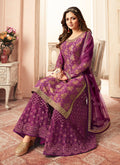 Indian Suits - Pink And Golden Tradition Embroidered Wedding Sharara,Salwar Kameez