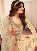Indian Clothes - Off White Tradition Embroidered Sharara
