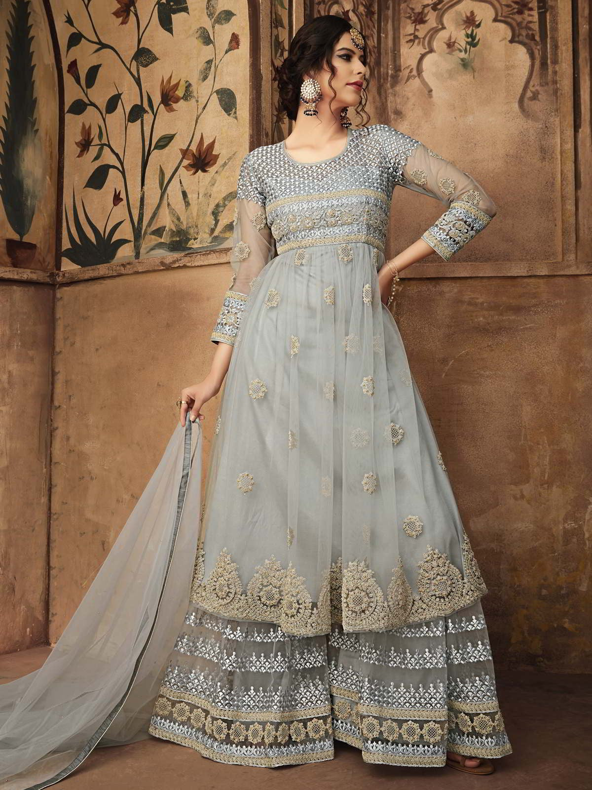 Light Teal Party Wear Sharara Suit Online