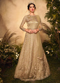 Beige Golden Embroidered Wedding Anarkali Suit