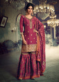 Maroon Embroidered Foil Printed Gharara Suit